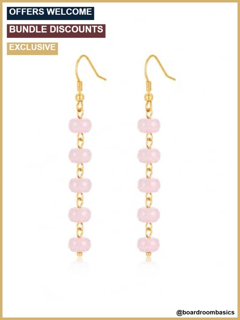 Rose Quartz Beaded Dangle Earrings 14K Gold Plated Long Boho